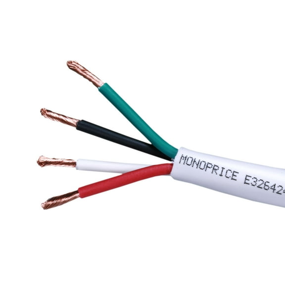 Monoprice Speaker Wire, CL2 Rated, 4-Conductor, 14AWG, 100ft, White