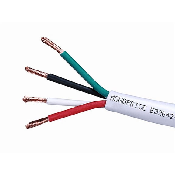 Monoprice Speaker Wire, CL2 Rated, 4-Conductor, 16AWG, 250ft, White