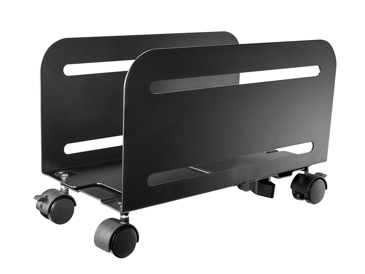 Black Powder-Coated Steel Mobile CPU Tower Stand