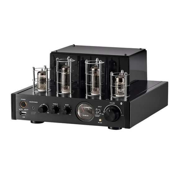 Monoprice Stereo Hybrid Tube Amplifier 2019 Edition, 25 Watt With Bluetooth, Wired RCA, Optical, Coaxial, and USB Connections, and Subwoofer Out