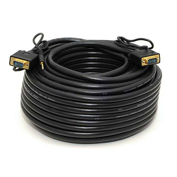 Monoprice Super VGA Cable - 100 Feet - Black | VGA/SVGA Male to Male Monitor Cable w/Stereo Audio and Triple Shielding, 22AWG conductor