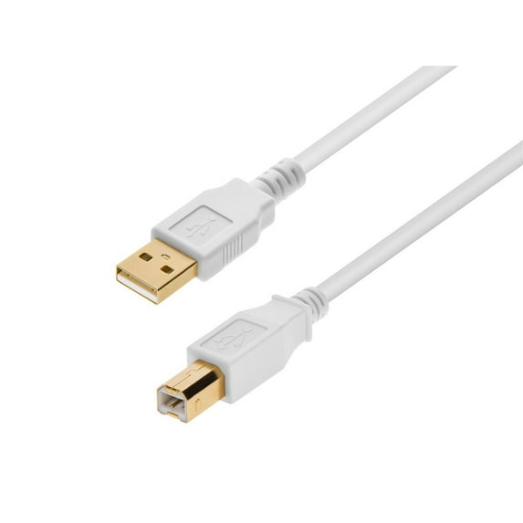 Monoprice USB 2.0 Cable - 10 Feet - White | USB Type-A Male to USB Type-B Male, 28/24AWG, Gold Plated