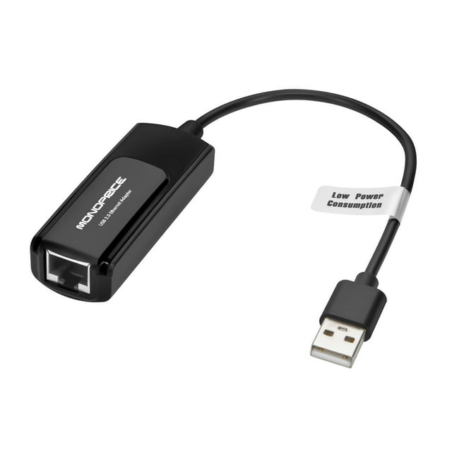 Monoprice USB 2.0 Male to Female Ethernet Adapter Cable Black (109466)
