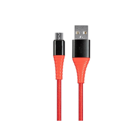 Monoprice USB 2.0 Micro B to Type A Charge & Sync Cable - 6 Feet - Red | Nylon-Braid, Durable, - AtlasFlex Series