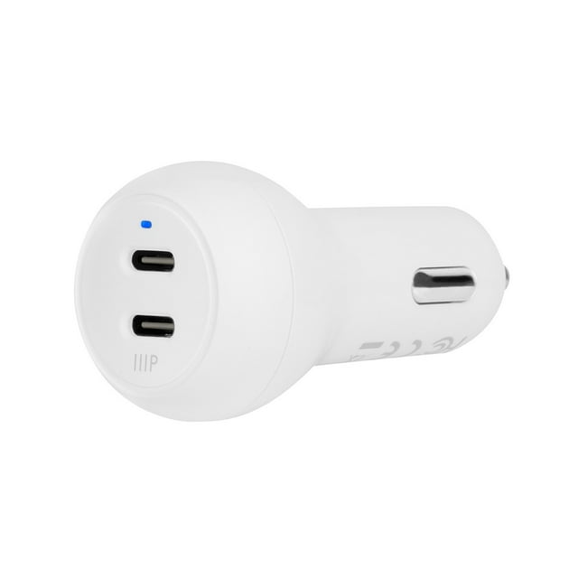 Monoprice USBC Car Charger, 45W 2port PD White, Power Delivery for