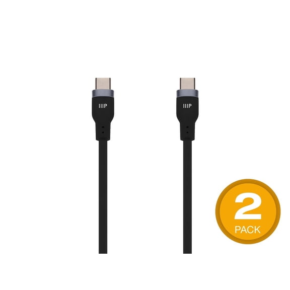Monoprice USB-C to USB-C Silicone Charging Cable - USB 2.0, 240W PD, Ultra Flexible, 10ft, Black - 2 Pack