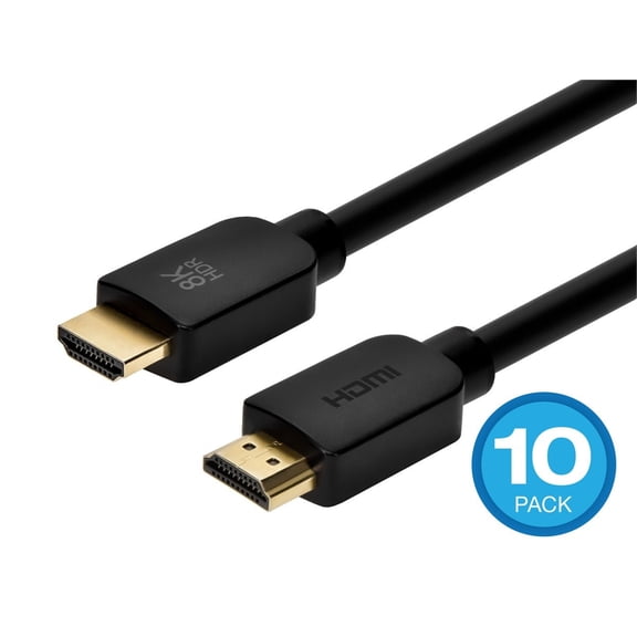 Monoprice Ultra 8K HDMI Cable - 10 Feet - Black (10 pack) No Logo, High Speed, 8K@60Hz, 48Gbps, Dynamic HDR, eARC, Compatible With PS5 / Xbox Series X & Series S and More