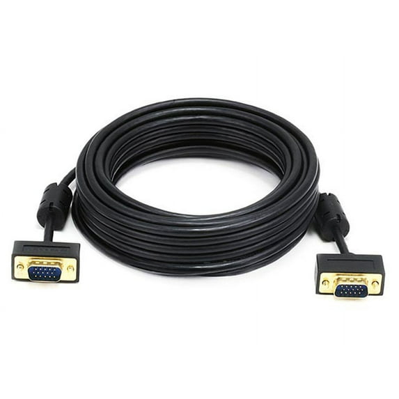 Monoprice Ultra Slim SVGA Super VGA Male to Male Monitor Cable - 25 Feet With Ferrites | 30/32AWG, Gold Plated Connector