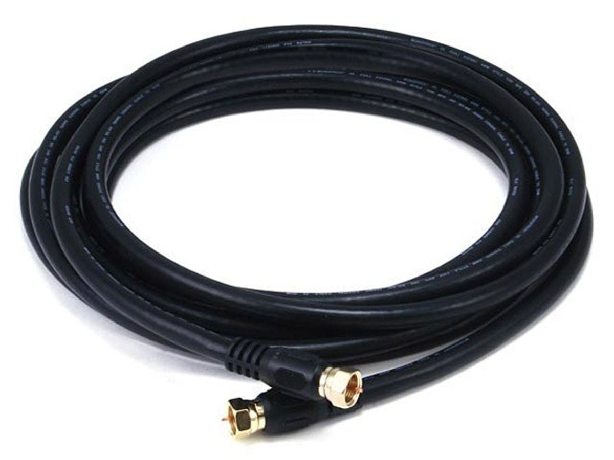 12' Black RG6 Quad Shield Coaxial Cable with Gold F-Type Connectors