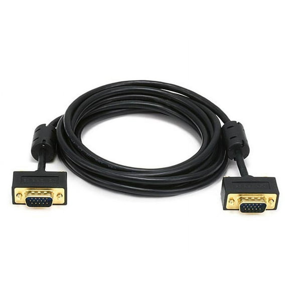 Monoprice Ultra Slim SVGA Super VGA Male to Male Monitor Cable - 10 Feet With Ferrites | 30/32AWG, Gold Plated Connector