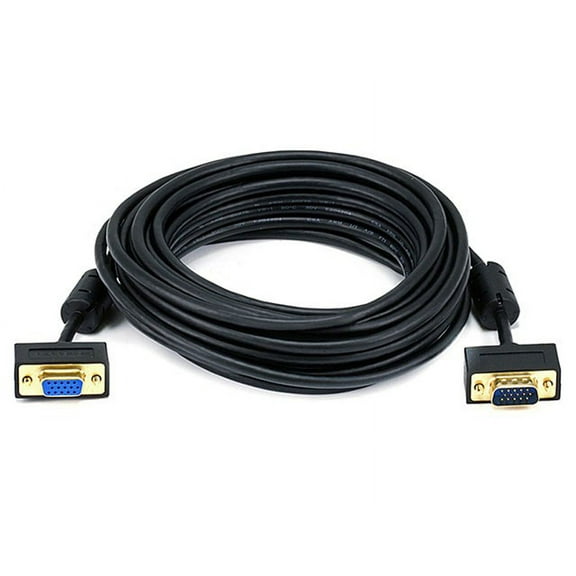 Monoprice Ultra Slim SVGA Super VGA M/F Monitor Cable - 25 Feet With Ferrites | 30/32AWG, Gold Plated Connector