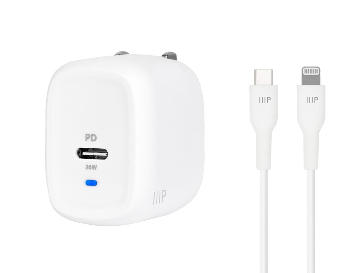 Monoprice 20W Wall Charger with 4' Lightning to USB-C Cable - MFi Certified, Fast Charge, Foldable USBC Block