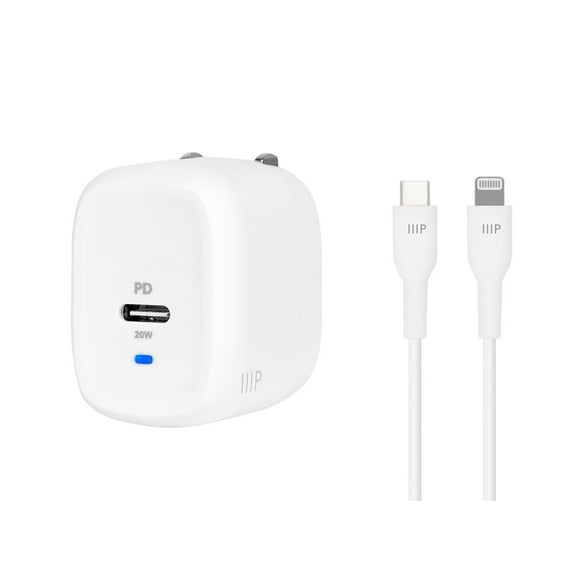 Monoprice 20W Wall Charger with 4' Lightning to USB-C Cable - MFi Certified, Fast Charge, Foldable USBC Block