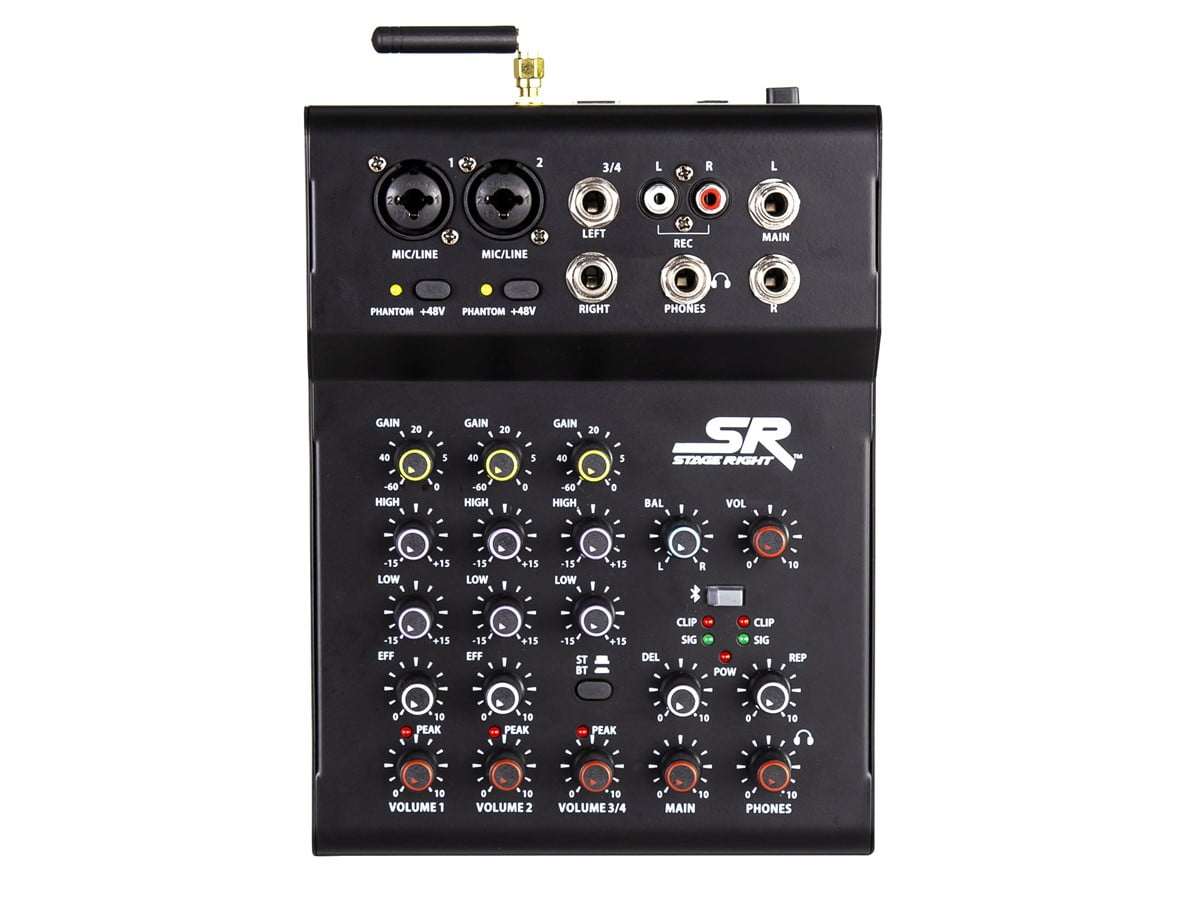 Monoprice ix4B 4-Channel Live Sound and Recording Mixer with Bluetooth, USB, and On Board Delay Effect - Stage Right Series