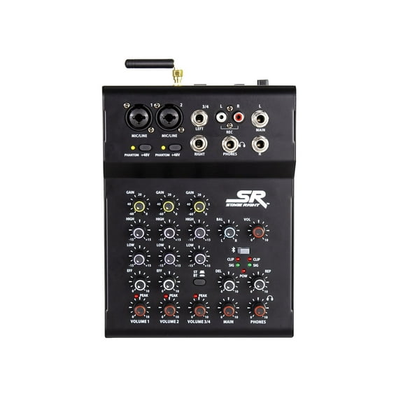 Monoprice ix4B 4-Channel Live Sound and Recording Mixer with Bluetooth, USB, and On Board Delay Effect - Stage Right Series