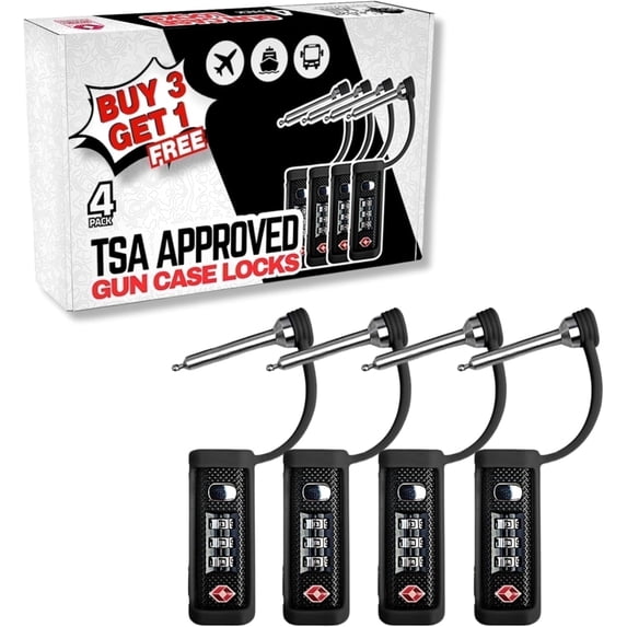 Monoshaft Gun Case Lock (4-Pack) - TSA Approved Black Hardened Steel Combination Padlock for Pelican Vault, VEVOR, Plano, Eylar, Nanuk, MEIJIA & Condition 1 Rifle Cases - Ammo Box Security