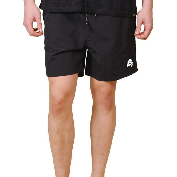 Brooklyn Cloth Men's Monotone Crinkle Nylon Shorts, Lightweight, Breathable, Elastic Waist, Black, Medium