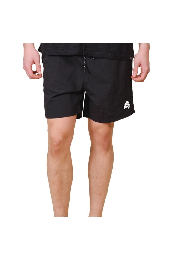 Men's Monotone Crinkle Nylon Shorts, Lightweight, Breathable, Elastic Waist, Black, Medium