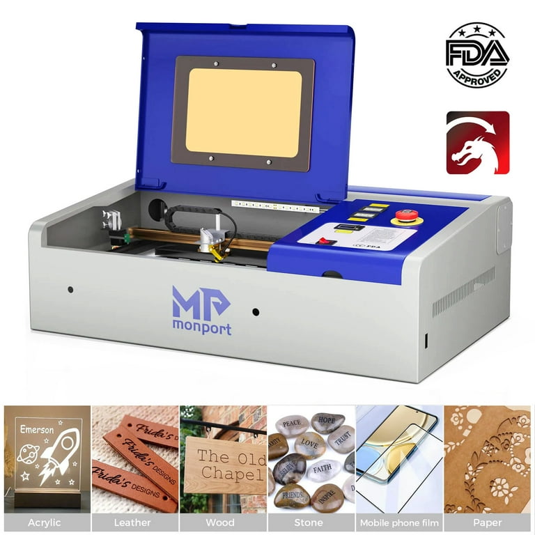 DF0812-40RW - 40W CO2 Laser Engraver Cutting Machine with 8” x 12” Working  Area, LCD Display, and Red Dot Pointer (Red)