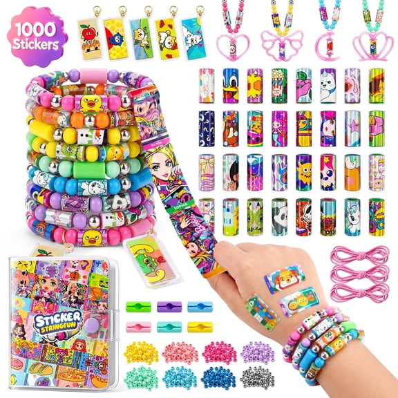 Monqistar Sticker Bracelet Kit, 1000 Mini Stickers Set, Wearable & Shareable Sticker Rolls, Sticker Collection Book, Make Bracelets & Necklaces Set for 5-12 Years Girls Gift