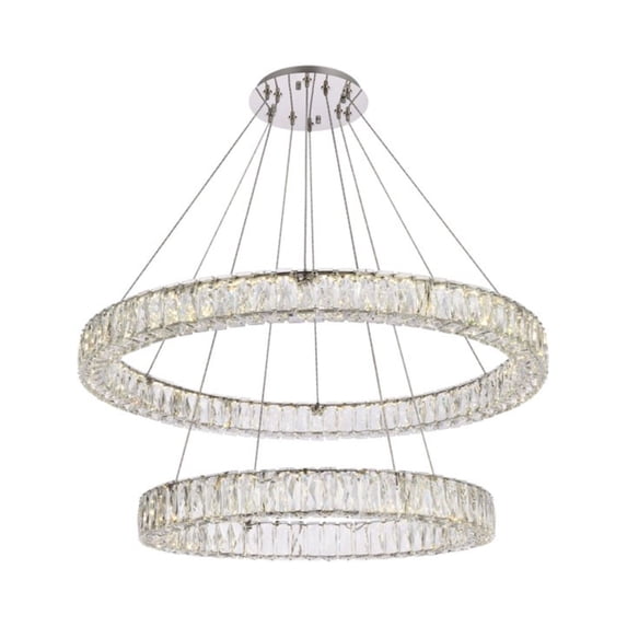Monroe 36 inch LED double ring chandelier in chrome