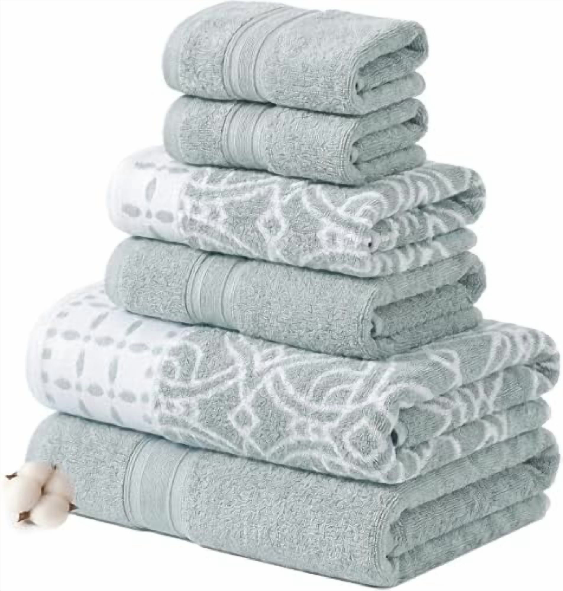 Monroe 6-Piece 100% Cotton Towel Set – Reversible Yarn Dyed Jacquard & Solid – Includes 2 Bath Towels, 2 Hand Towels, 2 Washcloths – Absorbent, Quick Dry, Soft & Durable – Sage Green