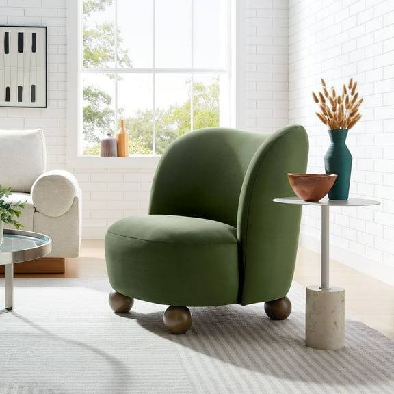 Modway Monroe Performance Velvet Accent Chair in Moss Green Walnut