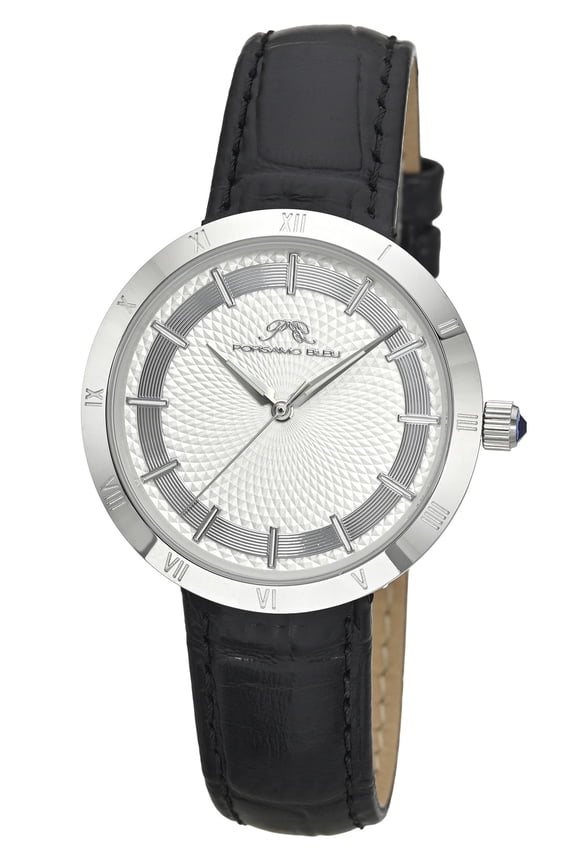 Monroe Genuine Leather Silver Tone and Black Women's Watch 1491AMOL