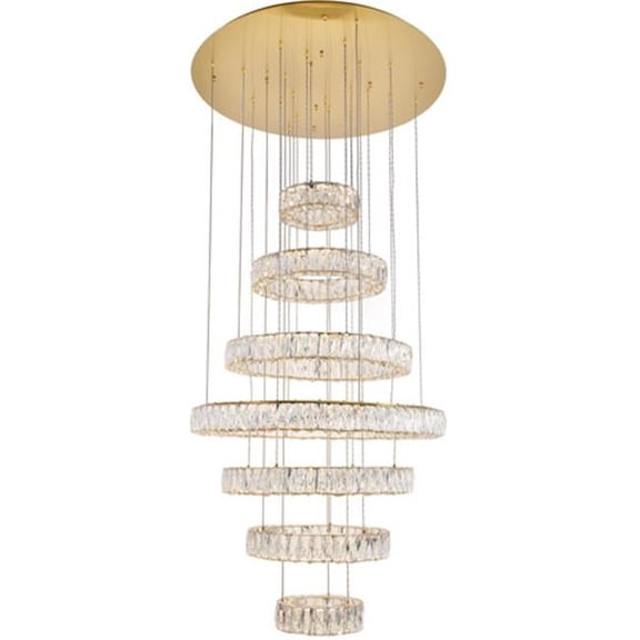 Monroe Integrated LED Light Gold Chandelier, Clear Royal Cut Crystal - 34 x 34 x 38.20 in.