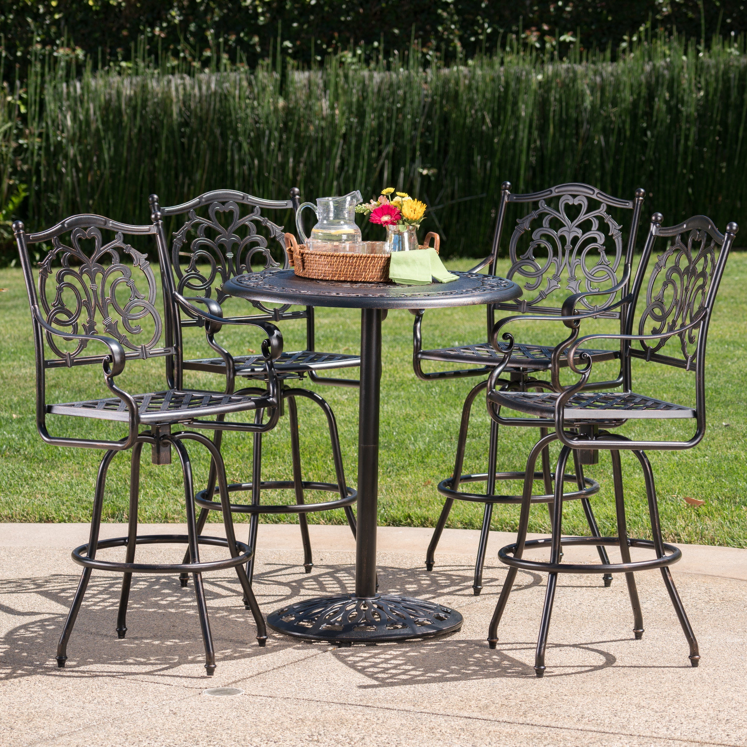 Monroe Outdoor 5 Piece Cast Aluminum Bar Set, Shiny Copper Finish