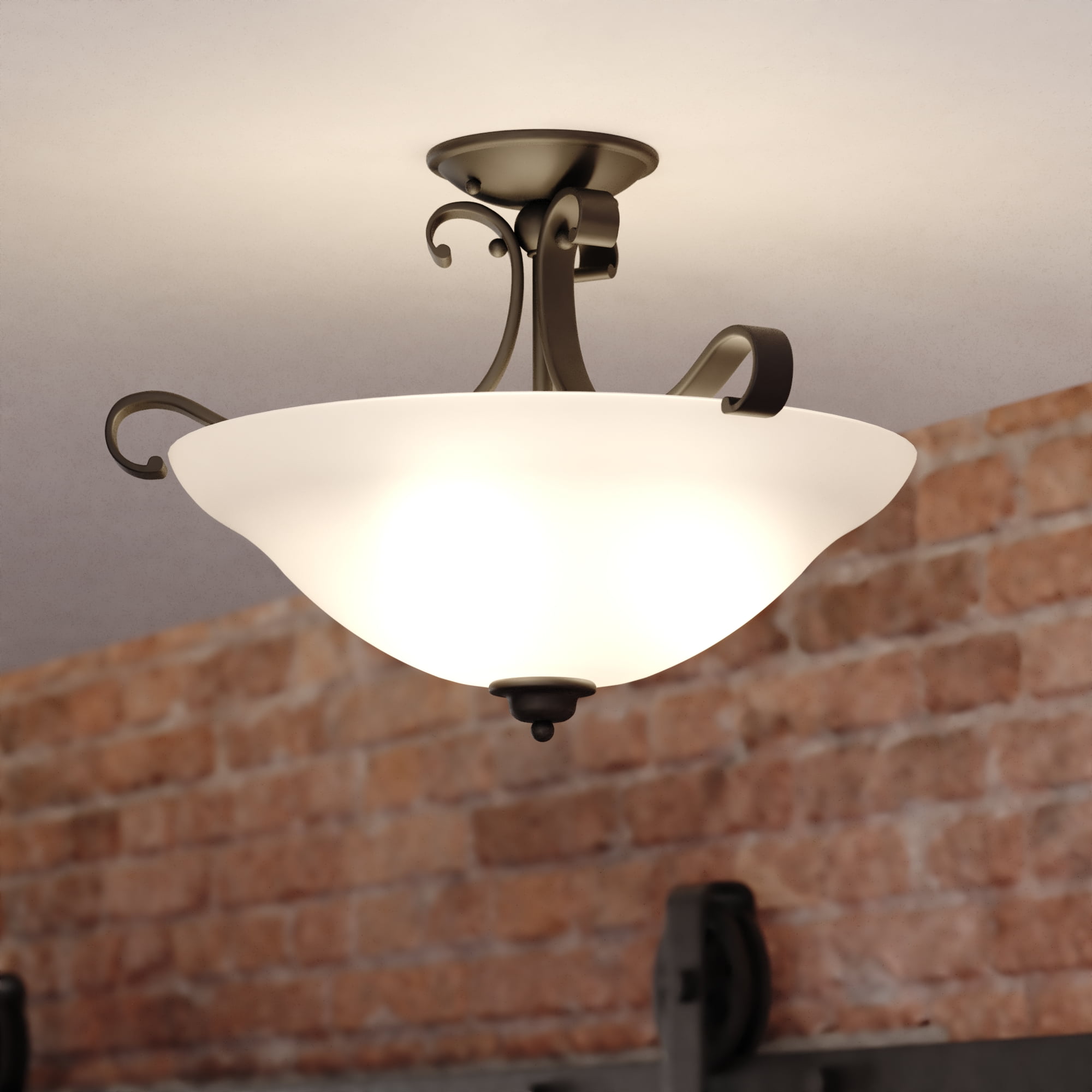 Monrovia 17" Bronze Semi-Flush Mount Ceiling Light with White Glass