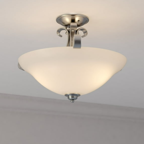 Monrovia 17-in W Brushed Nickel Dual Mount Semi Flush Ceiling Light or Pendant