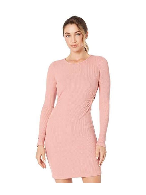 Brushed Shift Dress Women's Medium Pink Ribbed Cutout Long Sleeve JDM1171