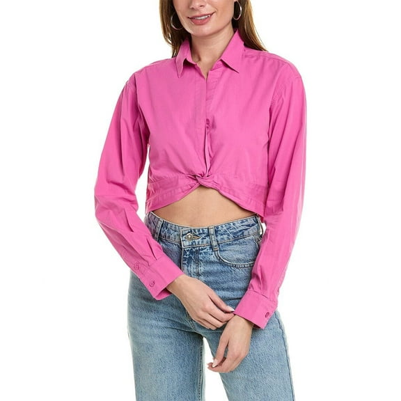 Monrow womens  Poplin Twist Front Shirt, s, Pink