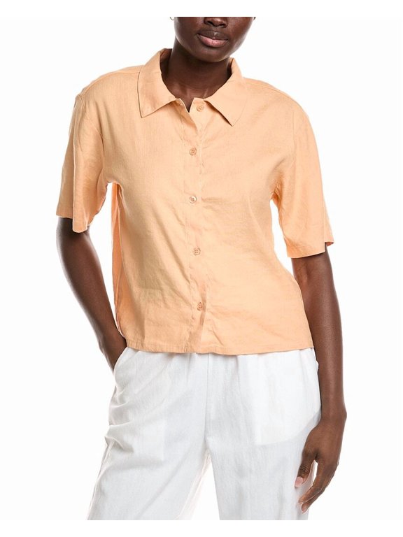 womens Short Sleeve Linen Vacation Shirt, m, Orange