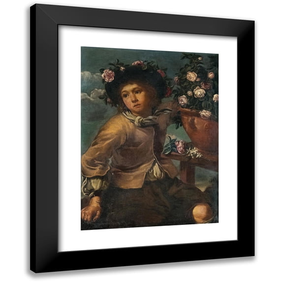 Monsù Bernardo 11x14 Black Modern Framed Museum Art Print Titled - Boy with a Rose Vase