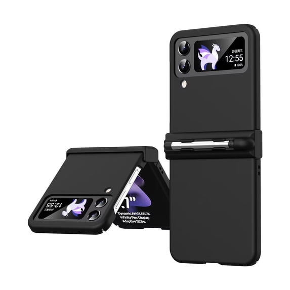 MonsDirect for 6.7 inch Samsung Galaxy Z Flip 3 5G 2021 Case with A Capacitance Pen, Two Hinge Protection Hard PC Back Anti-Drop Shockproof Full Coverage with S Pen Holder for Galaxy Z Flip 3, Black