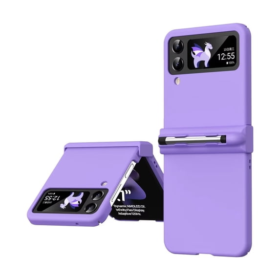 MonsDirect for 6.7 inch Samsung Galaxy Z Flip 3 5G 2021 Case with A Capacitance Pen, Two Hinge Protection Hard PC Back Anti-Drop Shockproof Full Coverage with S Pen Holder for Galaxy Z Flip 3, Purple