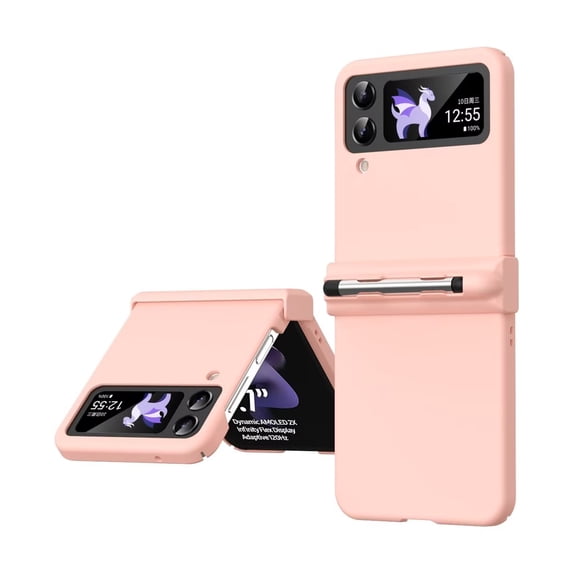 MonsDirect for 6.7 inch Samsung Galaxy Z Flip 3 5G 2021 Case with A Capacitance Pen, Two Hinge Protection Hard PC Back Anti-Drop Shockproof Full Coverage with S Pen Holder for Galaxy Z Flip 3, Pink