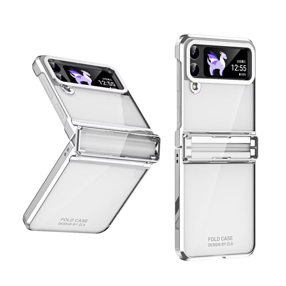 MonsDirect for 6.7 inch Samsung Galaxy Z Flip 3 5G 2021 Case, Hinge Protection Plating Frame Hard PC Back Clear Shockproof Full Coverage Bumper Protective Shell Cover for Galaxy Z Flip 3, Silver