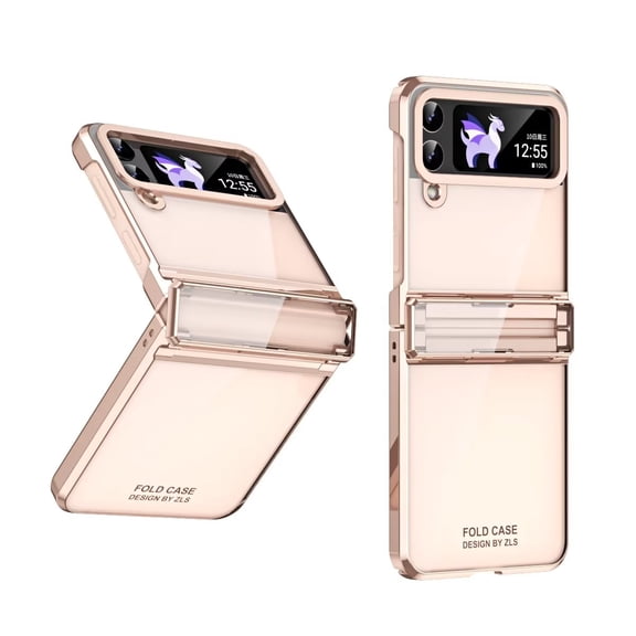 MonsDirect for 6.7 inch Samsung Galaxy Z Flip 3 5G 2021 Case, Hinge Protection Plating Frame Hard PC Back Clear Shockproof Full Coverage Bumper Protective Shell Cover for Galaxy Z Flip 3, Rose Gold