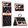 thumbnail image 1 of MonsDirect for 6.7 inch Samsung Galaxy Z Flip 3 5G 2021 Case, Hinge Protection Plating Frame Hard PC Shell PU Leather Cover Durable Shockproof with Finger Ring Stand Holder for Galaxy Z Flip 3, Black, 1 of 7