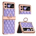 thumbnail image 1 of MonsDirect for 6.7 inch Samsung Galaxy Z Flip 3 5G 2021 Case, Hinge Protection Plating Frame Hard PC Shell PU Leather Cover Durable Shockproof with Finger Ring Stand Holder for Galaxy Z Flip 3, Purple, 1 of 7