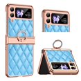 thumbnail image 1 of MonsDirect for 6.7 inch Samsung Galaxy Z Flip 3 5G 2021 Case, Hinge Protection Plating Frame Hard PC Shell PU Leather Cover Durable Shockproof with Finger Ring Stand Holder for Galaxy Z Flip 3, Blue, 1 of 7