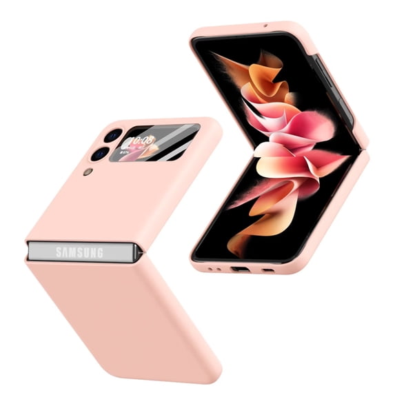 MonsDirect for 6.7 inch Samsung Galaxy Z Flip 3 5G Case 2021, Slim Hard PC Back Anti-Drop Shockproof Full Coverage with Rear screen Lens Protector Cover for Samsung Galaxy Z Flip 3, Pink