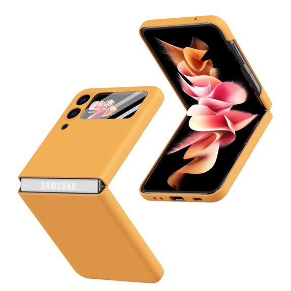 MonsDirect for 6.7 inch Samsung Galaxy Z Flip 3 5G Case 2021, Slim Hard PC Back Anti-Drop Shockproof Full Coverage with Rear screen Lens Protector Cover for Samsung Galaxy Z Flip 3, Orange