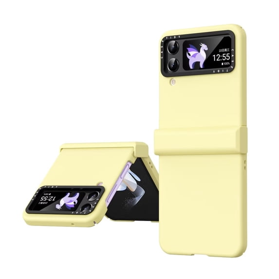 MonsDirect for 6.7 inch Samsung Galaxy Z Flip 4 5G 2022 Case, Hinge Protection Hard PC Back Shell Anti-Drop Slim Shockproof Full Coverage with Independent Lens Circle for Galaxy Z Flip 4, Yellow