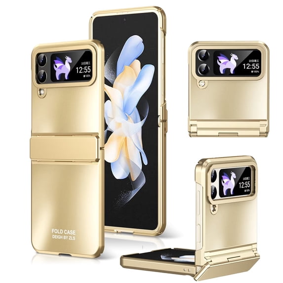 MonsDirect for 6.7 inch Samsung Galaxy Z Flip 4 5G 2022 Case, Hinge Protection Plating Frame Hard PC Back Shell Slim Shockproof Full Coverage Bumper Protective Shell Cover for Galaxy Z Flip 4, Gold