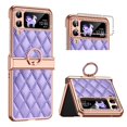 thumbnail image 1 of MonsDirect for 6.7 inch Samsung Galaxy Z Flip 4 5G 2022 Case, Hinge Protection Plating Frame Hard PC Shell Diamond PU Leather Cover Shockproof with Finger Ring Stand Holder for Galaxy Z Flip 4, Purple, 1 of 7