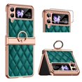 thumbnail image 1 of MonsDirect for 6.7 inch Samsung Galaxy Z Flip 4 5G 2022 Case, Hinge Protection Plating Frame Hard PC Shell Diamond PU Leather Cover Shockproof with Finger Ring Stand Holder for Galaxy Z Flip 4, Green, 1 of 7